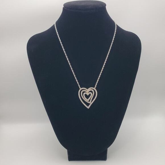 Sterling Silver Triple Heart Marcasite Accent Pendant on 17" Rope Chain Necklace - Picture 1 of 6